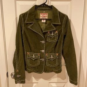 True Religion Jackie Big T corduroy green jacket sz medium. Super cute for Fall!